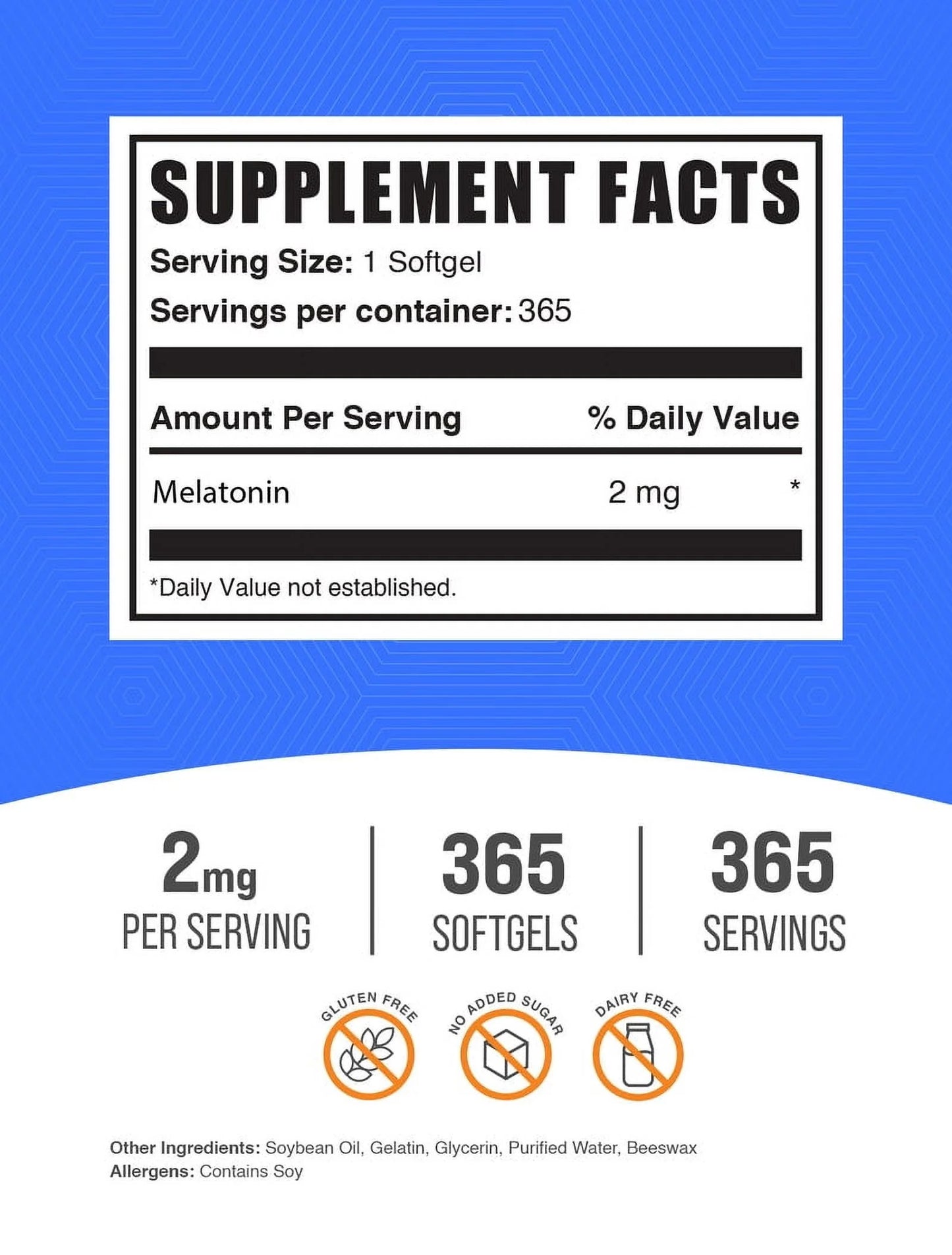 Bulksupplements Melatonin 2Mg Softgels - Melatonin Supplement, for Sleep Support - 1 Softgel per Serving (2Mg), 365 Count