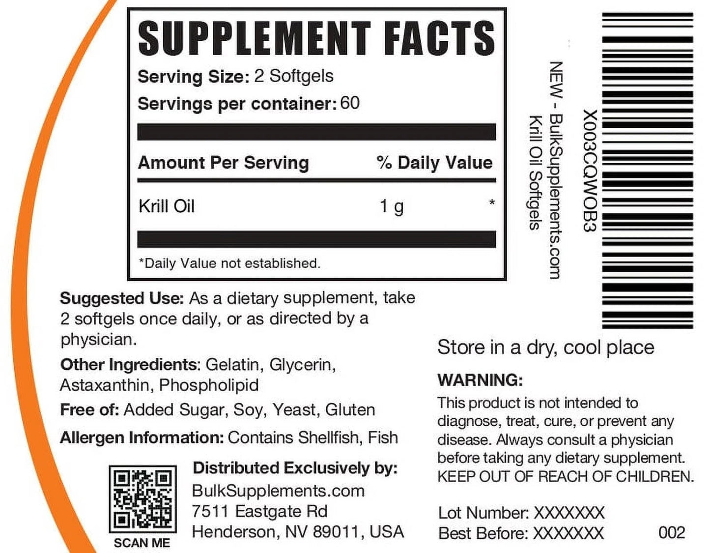 Bulksupplements Krill Oil Softgels - Gluten Free, 1000Mg per Serving (120 Softgels - 60 Servings)