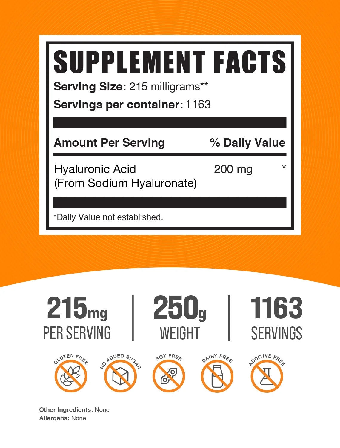 Bulksupplements Hyaluronic Acid Powder - 215Mg per Serving - 250 Grams (8.8 Oz) - 1163 Servings
