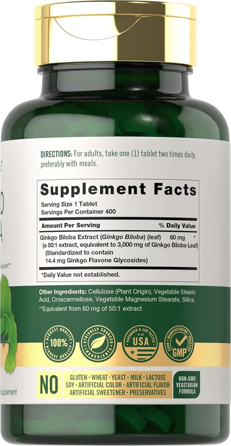 Ginkgo Biloba 3000Mg | 400 Tablets | Vegetarian Supplement for Men and Women | by