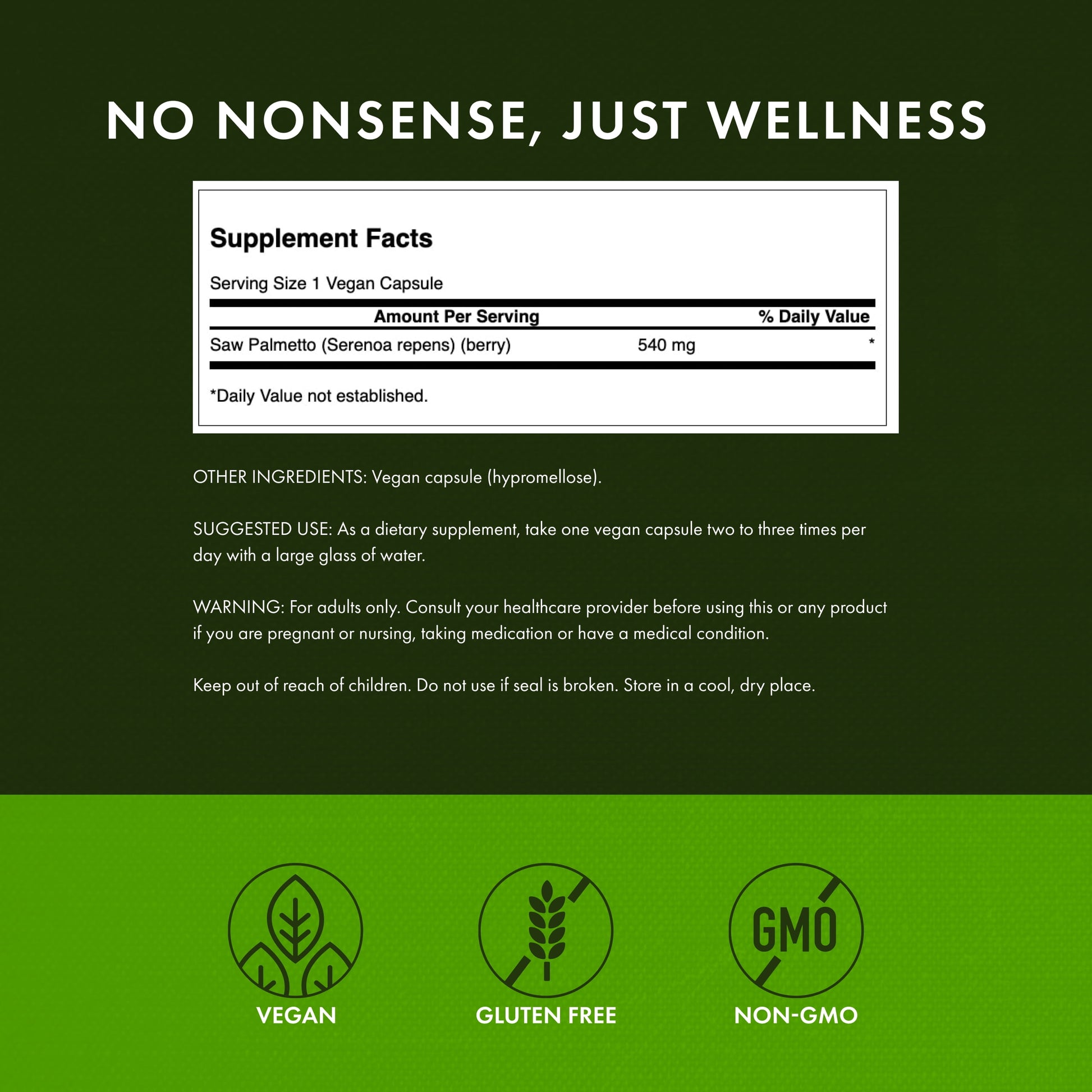 Saw Palmetto - Herbal Supplement Promoting Male Prostate Health Support - Natural Hair Supplement & Urinary Health Support - 540 Mg 100 Capsules