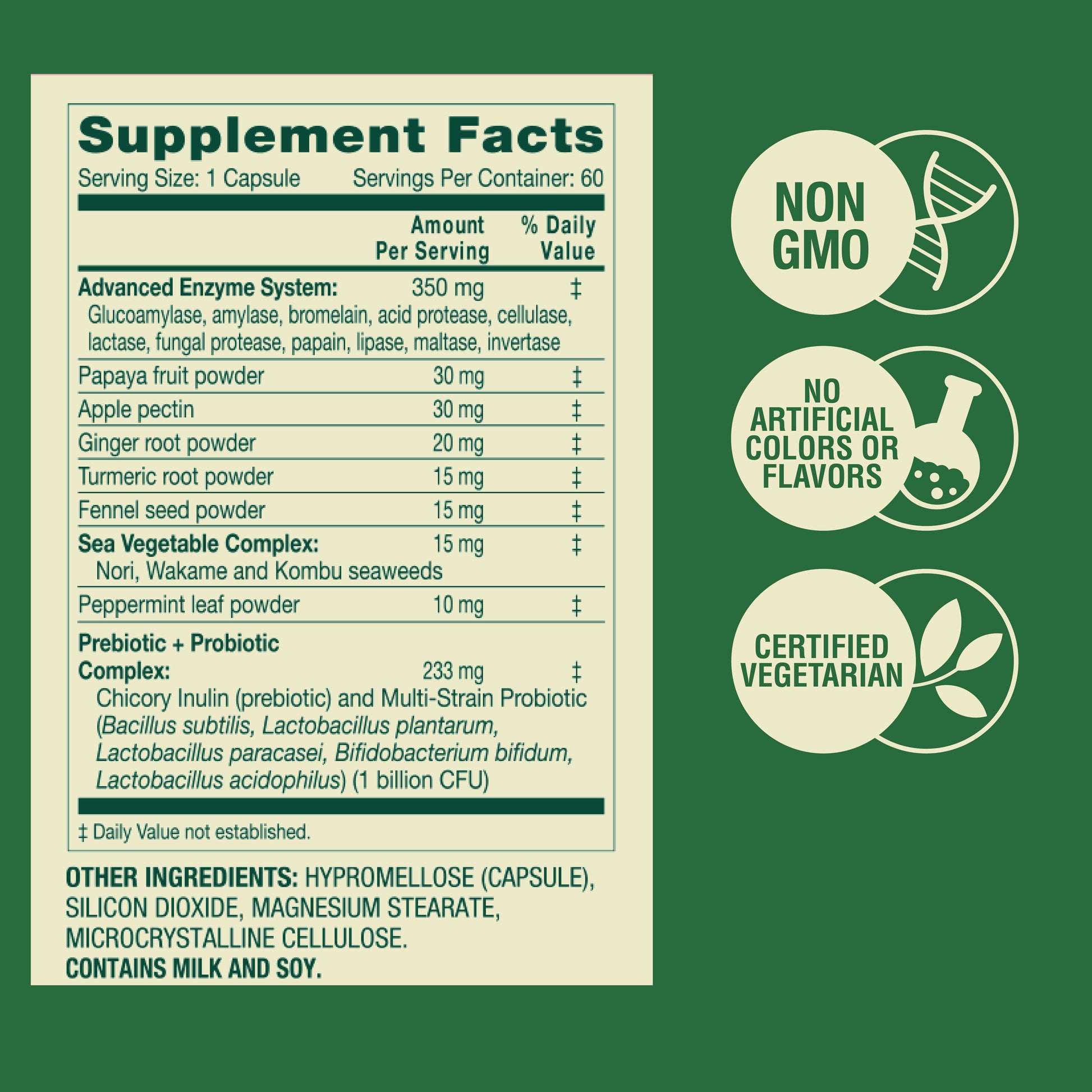 Advanced Formula Digestive Enzymes, with Probiotics + Prebiotics, Vegetarian Capsules for Digestive Health, 60 Count