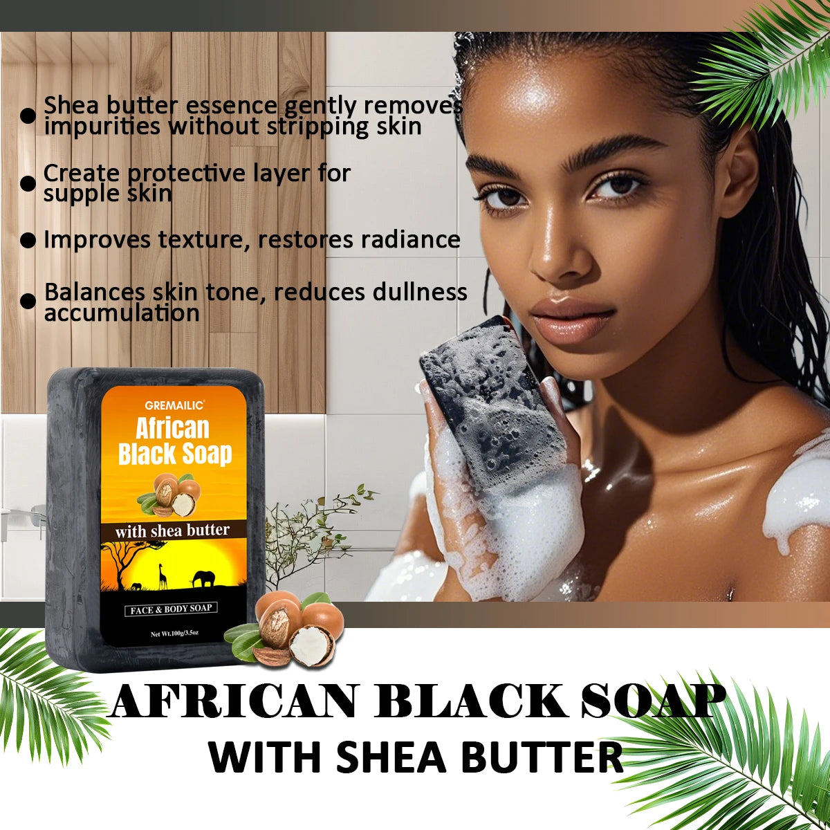 3PCS.African Shea Butter Soap - Deeply Nourishes, Soothes/Protects Skin, Natural Formula, All Skin Types