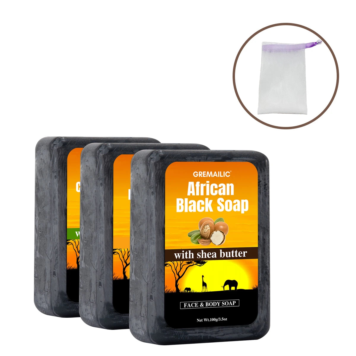 3PCS.African Shea Butter Soap - Deeply Nourishes, Soothes/Protects Skin, Natural Formula, All Skin Types