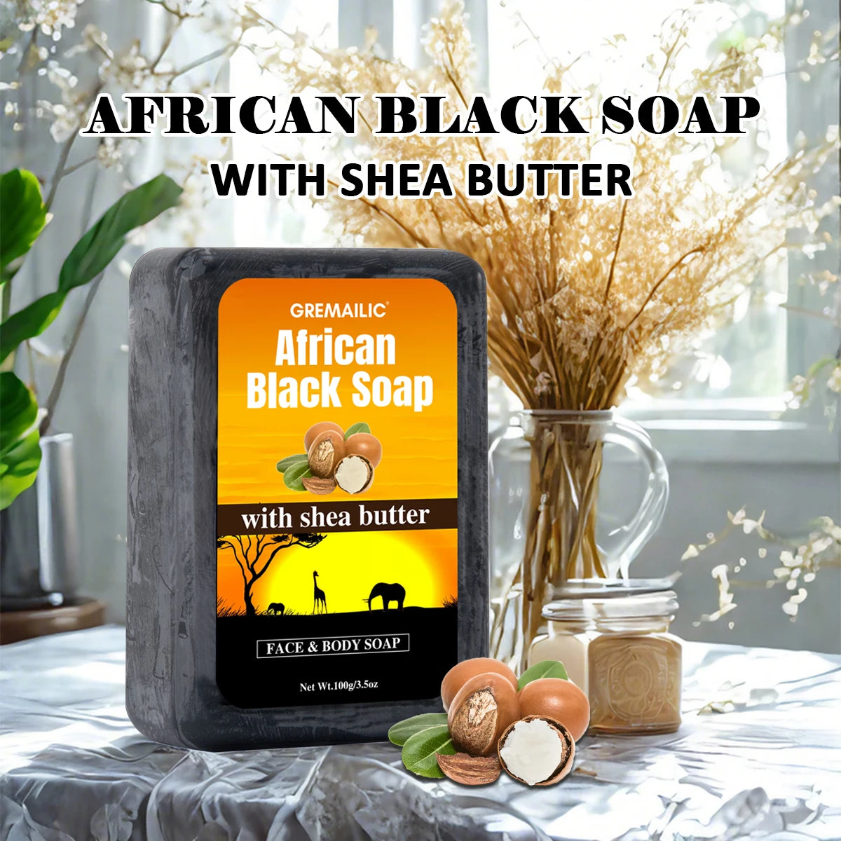 3PCS.African Shea Butter Soap - Deeply Nourishes, Soothes/Protects Skin, Natural Formula, All Skin Types
