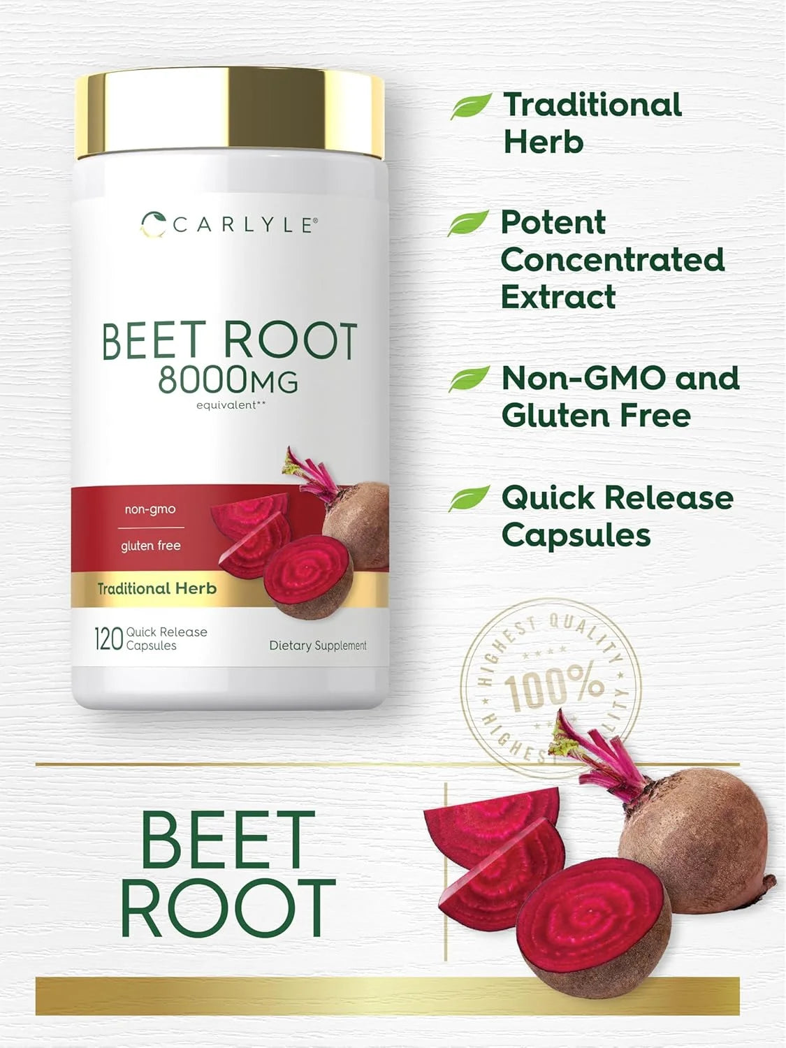 Beet Root Capsules | 8000 Mg | 120 Count | Supplement for Men and Women | by