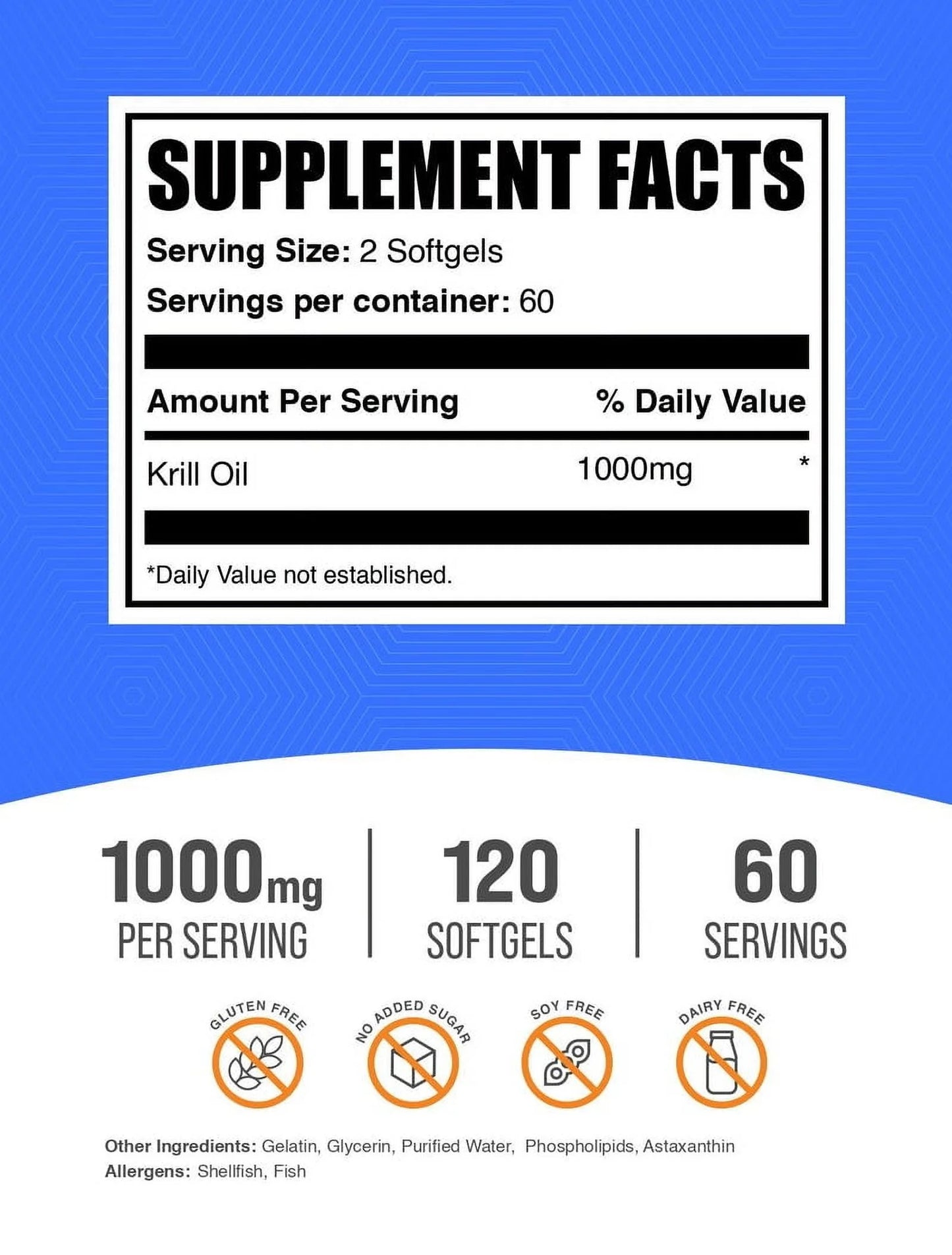 Bulksupplements Krill Oil Softgels - Gluten Free, 1000Mg per Serving (120 Softgels - 60 Servings)