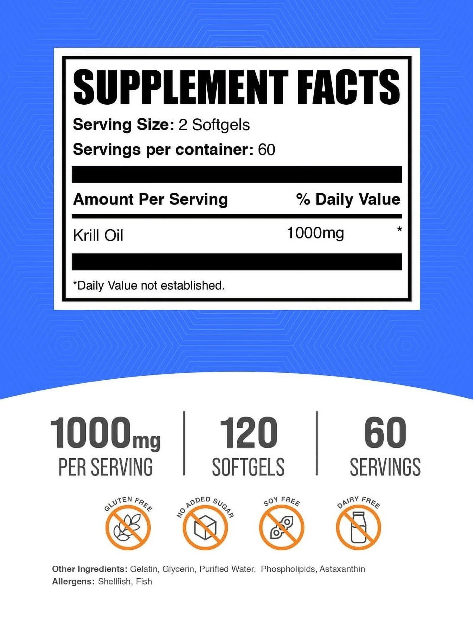 Bulksupplements Krill Oil Softgels - Gluten Free, 1000Mg per Serving (120 Softgels - 60 Servings)
