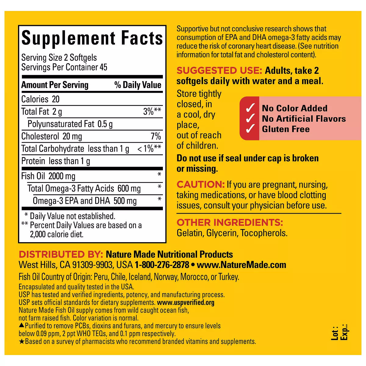 Nature Made Fish Oil Omega-3 Dietary Supplement Softgels