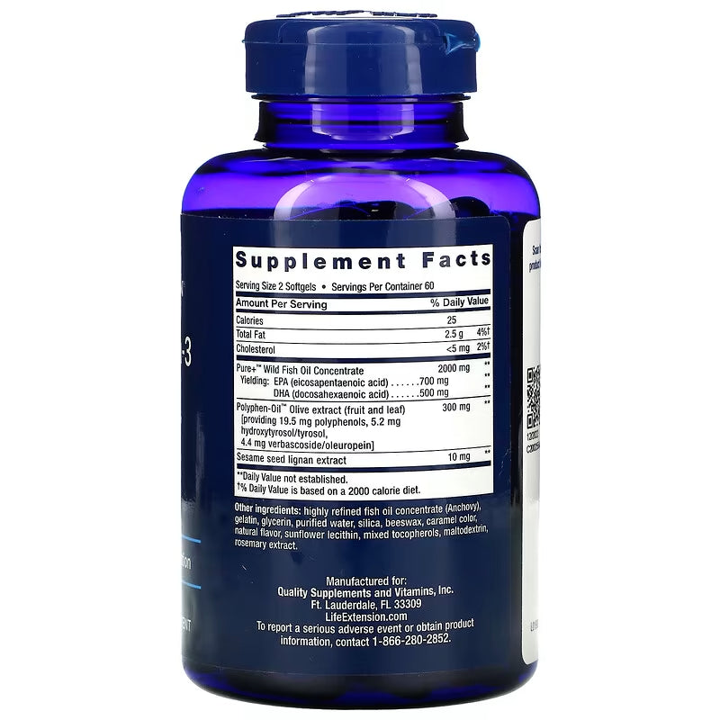 Life Extension Super Omega-3 plus EPA/DHA Fish Oil/Olive/Epa/